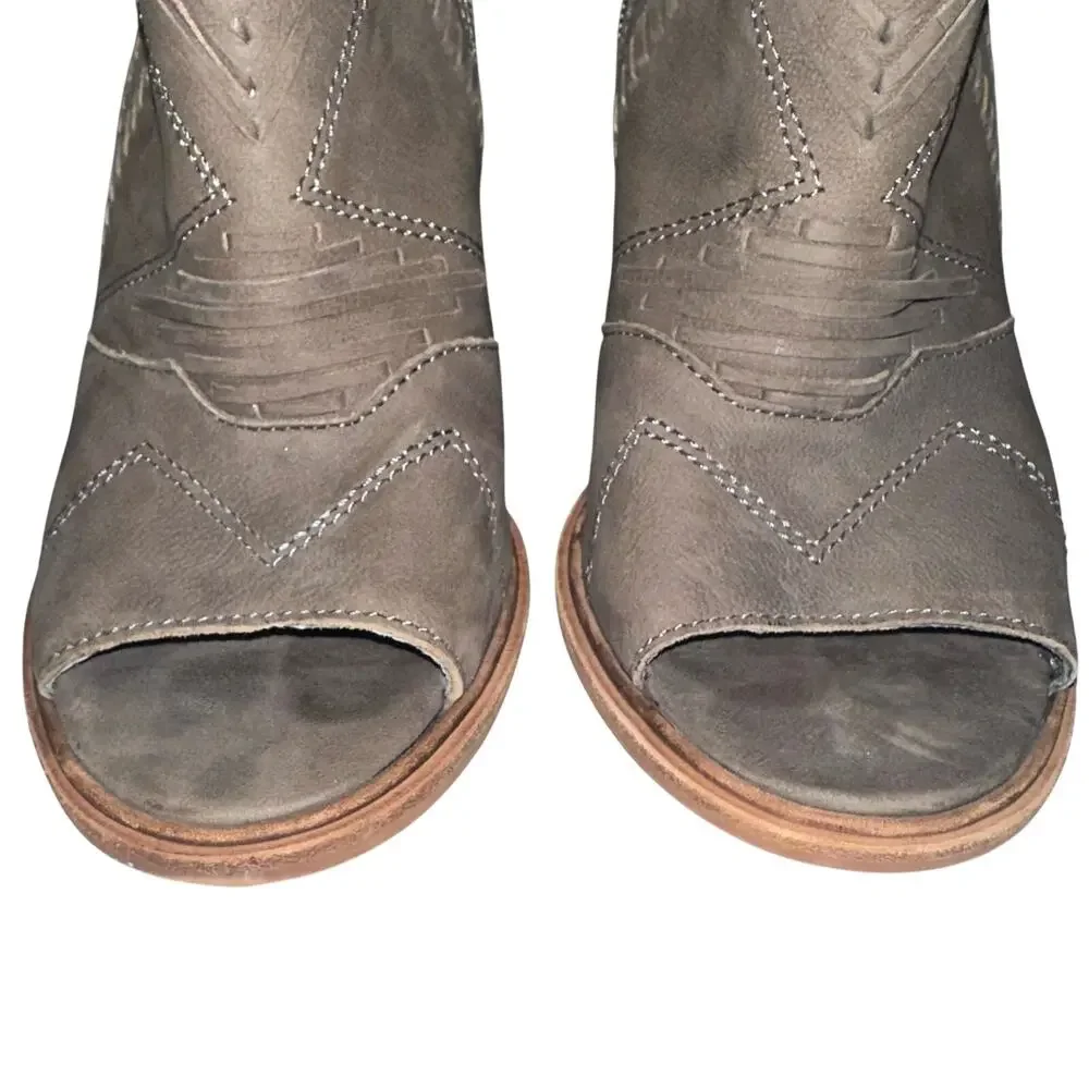 Vince Camuto Karinta Brown Grey Leather Open Toe Heeled Shoes Size 8.5